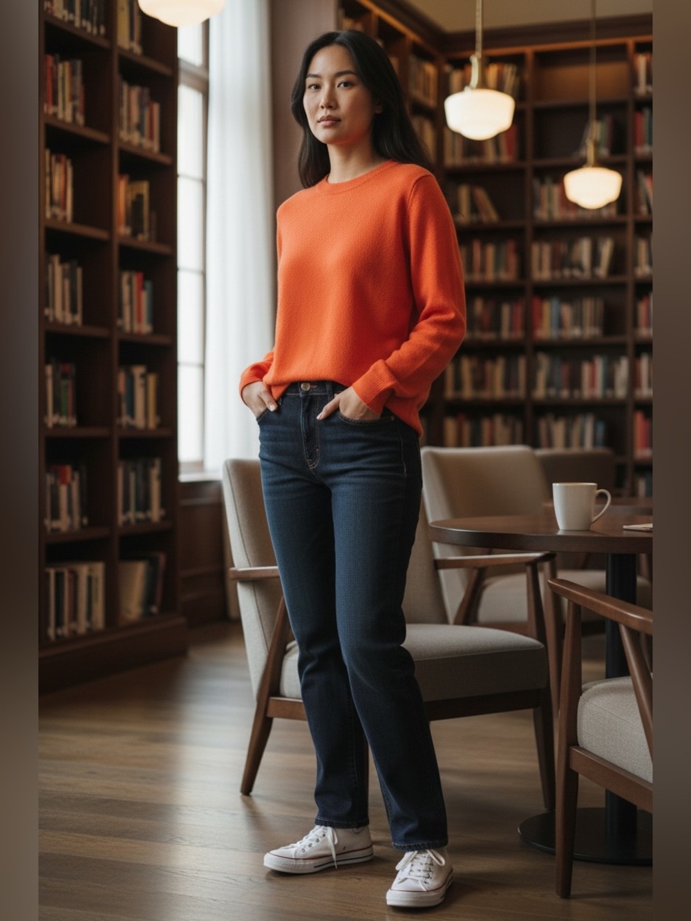 Women’s Lightweight Orange Crewneck Sweater
